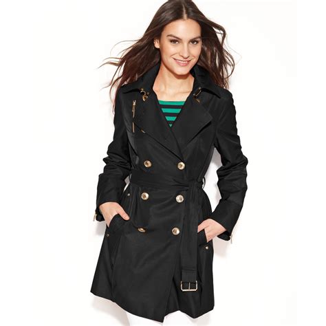 michael kors black trench coat with hood|michael kors belted raincoat.